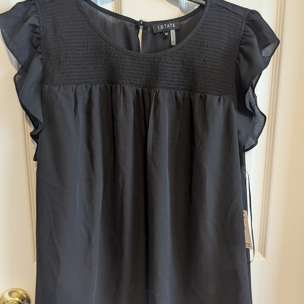 1. State Women's Black Ruffle Sleeve Top